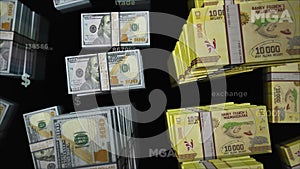 US Dollar and Madagascar Ariary money exchange loop animation