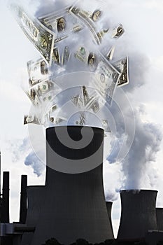 US dollar notes coming out of smoke stack