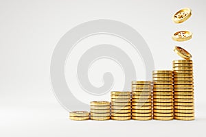 US dollar realistic coins stacking and falling for increasing on white background , Money saving and business profit concept by 3d