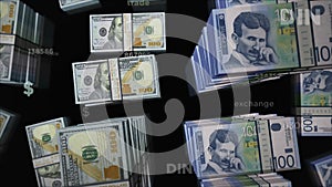 US Dollar and Serbia Dinar money exchange loop animation