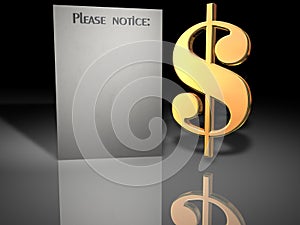 US dollar sign and notice