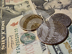 US dollars coins and bills money cash