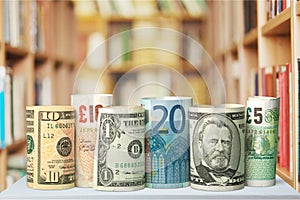 US Dollars and Euro Money on background