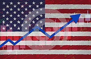 US Economy Recovery Concept With American Flag Painted on Grunge Wall