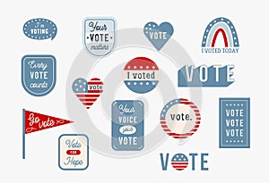 US Election Day and Voting Theme Stickers and Badges. Vector Design