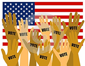 US Election Voters With Hands Raised photo