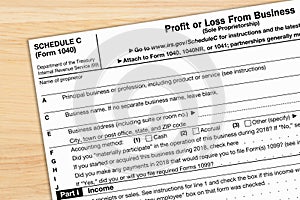 A US Federal tax 1040 schedule C income tax form