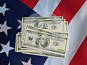 US Financial Recession and Economic Crisis with American Flag