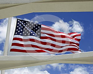 US Flag above USS Arizona Memorial