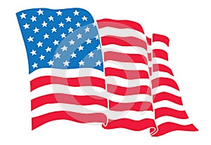 Ilustración de los Estados unidos de América (la bandera Americana) saludando a fluir.