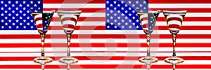 US Flag Double Glasses Reflection July 4th Memorial Day Banner