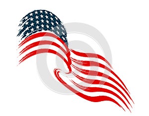 The US flag flies in the wind. Stylized on a white background. illustration