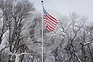 US flag flown in winter