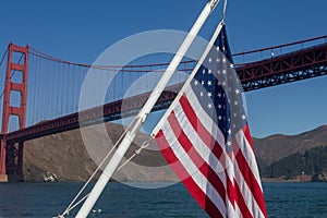 US Flag and Golden Gate Bridge