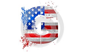US flag grunge ink splash LETTER G, american isolated design element