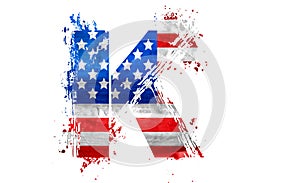 US flag grunge ink splash LETTER K, american isolated design element
