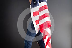 US flag and a man