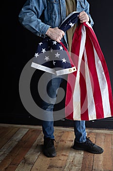 US flag and a man
