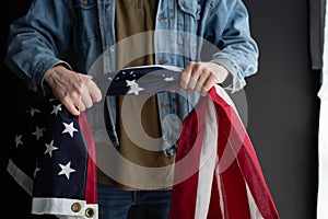 US flag and a man