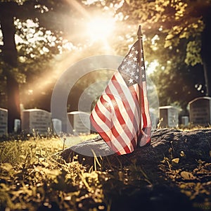 US Flag at Military Cemetery on Veterans Day or Memorial Day generative AI