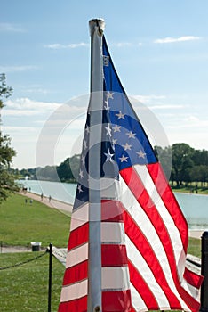 Us flag near the Lincoln Memorial Reflecting Pool