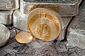 US Gold Eagle Coin Saint-Gaudens & Silver Bars