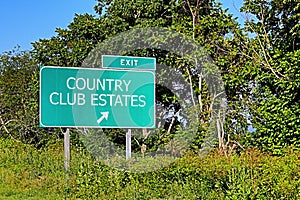 US Highway Exit Sign for Country Club Estates
