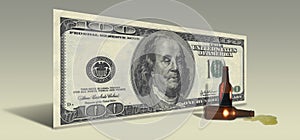 US Hundred Dollar bill with Drunken Ben Franklin