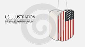 US illustration. USA symbol. Two military dog tag tokens of American army with flag of the United States. Isometric vector