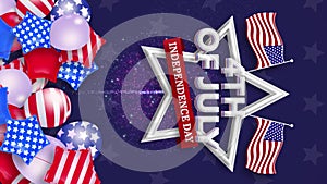 US Independence Day Animations with American Flag and balloons. Animation 4th july Instagram Story Banner.