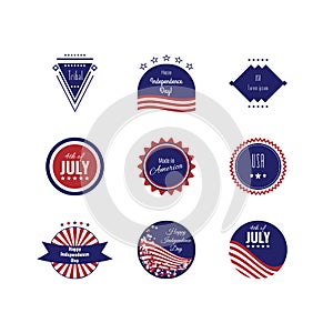 US Independence Day logotypes. Set of logos. The 4th og July. American flag colors.