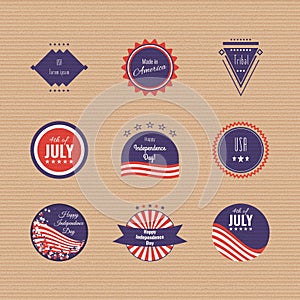 US Independence Day logotypes. Set of logos. The 4th og July. American flag colors.