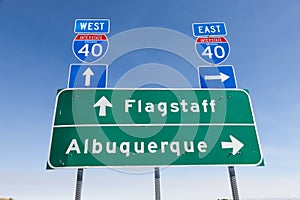 US Interstate I-40 road sign in Arizona