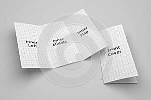 US Letter tri fold brochure 3D illustration mockup with grid No. 1 photo
