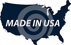 US Made. Made in United States of America stamp. White text on b