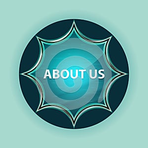 About Us magical glassy sunburst blue button sky blue background