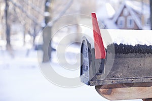 Snow covered postbox letterbox mailbox copy space