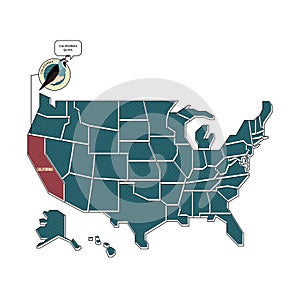 us map with california state bird. Vector illustration decorative design