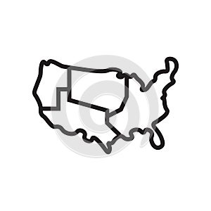 US map icon vector sign and symbol isolated on white background, US map logo concept