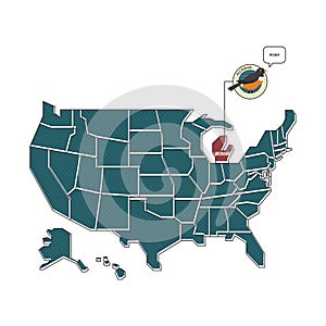 us map with michigan state bird. Vector illustration decorative design