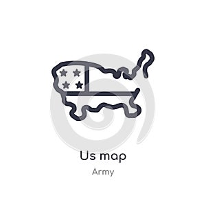 Us map outline icon. isolated line vector illustration from army collection. editable thin stroke us map icon on white background