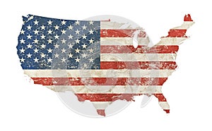 US map shaped grunge vintage faded American flag