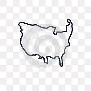 US map vector icon isolated on transparent background, linear US