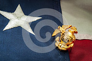 US Marine corps emblem and the American flag