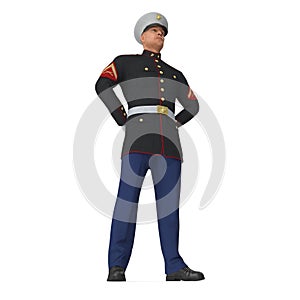 US Marine Corps Soldier in Parade Uniform Isolated on White Background 3D Illustration