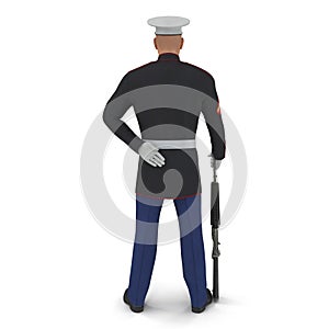 US Marine Corps Soldier in Parade Uniform with M16 Isolated on White Background 3D Illustration