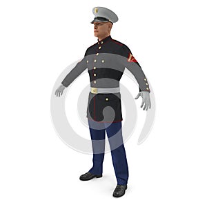 US Marine Corps Soldier in Parade Uniform Standing Pose Isolated 3D Illustration