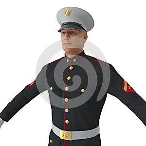 US Marine Corps Soldier in Parade Uniform Standing Pose Isolated 3D Illustration