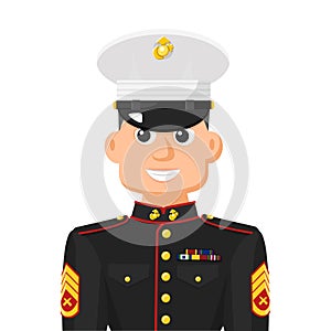 US marine sergeant in simple flat vector.