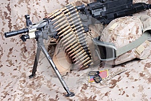 US Marines background concept with machine gun